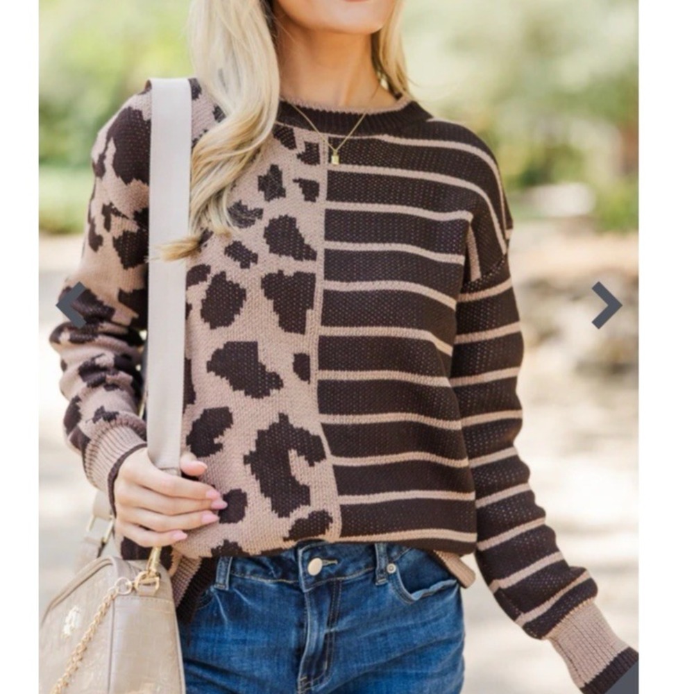 Staccato Brown Leopard Women's Casual Sweater M Cozy Thanksgiving Fall Statement